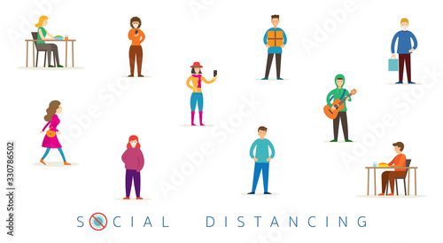 Fototapeta Group of People in Social Distancing Concept