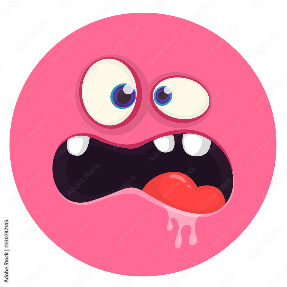 Scared cartoon monster face expression. Vector Halloween monster square avatar.