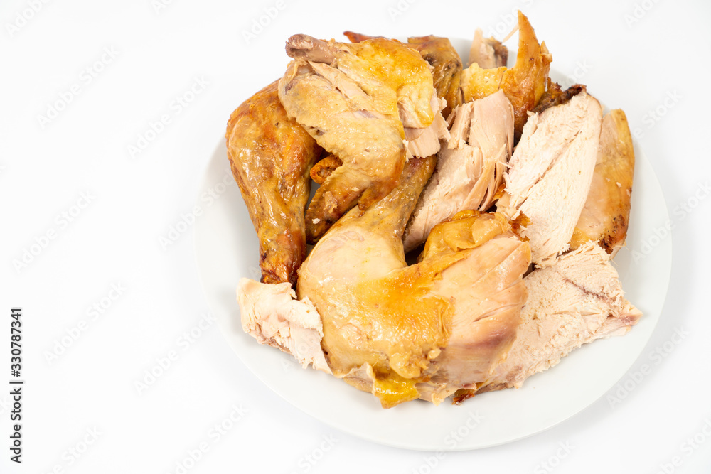 Sliced Baked Chicken Meat Served On The Plate Sliced Baked Chicken Meat Served On The Plate