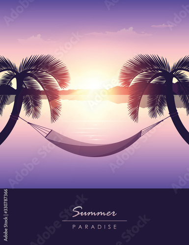 hammock between palm trees summer holiday at sunset vector illustration EPS10