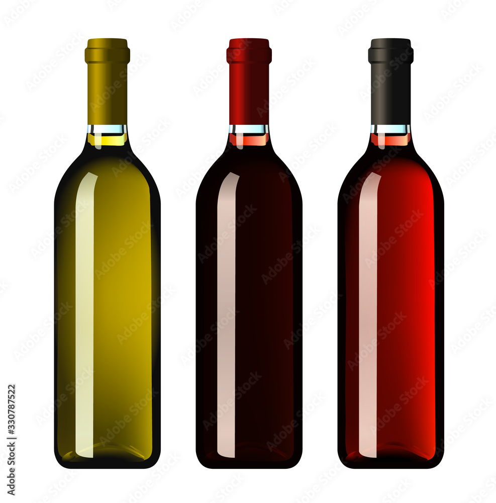 Vector, wine bottle, made in a realistic style on a white background. Three bottles. Vector, wine bottle, made in a realistic style on a white background. Three bottles.