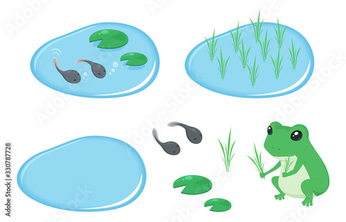 田植えとかえるのイラスト素材_セット