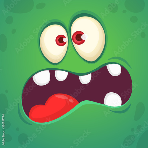 Funny cartoon monster face. Vector monster square avatar