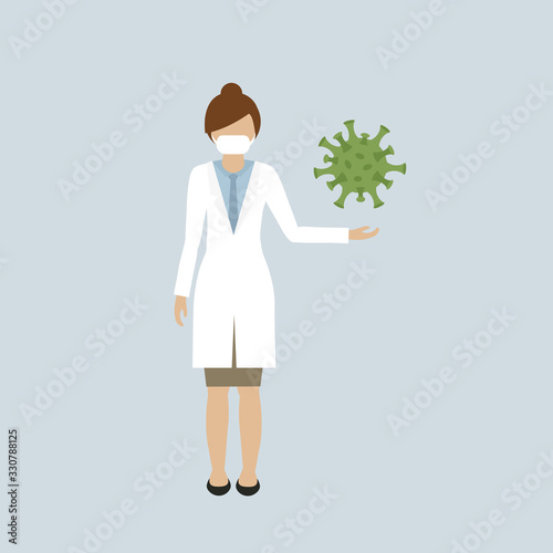 female doctor with mouth guard explains virus vector illustration EPS10