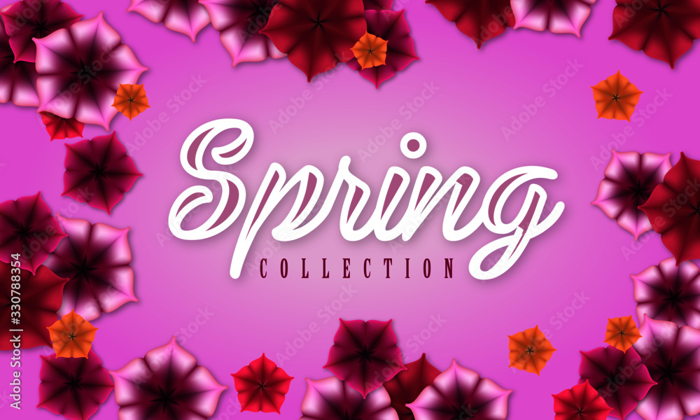 Flowers vector banner for spring collection on violet and purple background