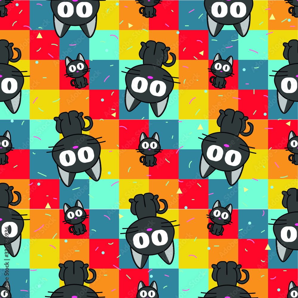 Cute cat seamless pattern background. Big eyes and crafty cats. Stock ...