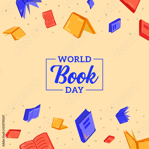 World Book Day Vector Background Illustration Flat Style with Confetti 
