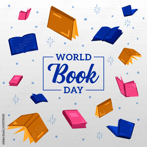 World Book Day Vector Background Illustration Flat Style with Confetti 