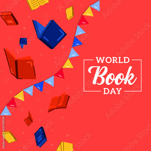 World Book Day Vector Background Illustration Flat Style with Confetti 