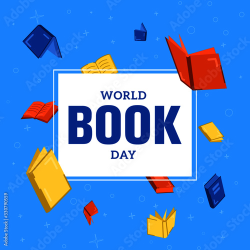 World Book Day Vector Background Illustration Flat Style with Confetti 