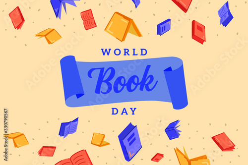 World Book Day Vector Background Illustration Flat Style with Confetti 