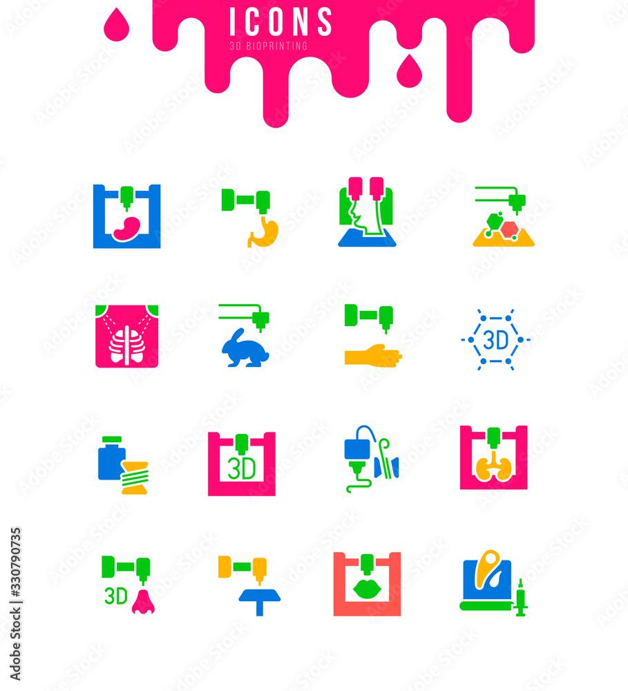 Set of Simple Icons of 3D Bioprinting Set of Simple Icons of 3D Bioprinting