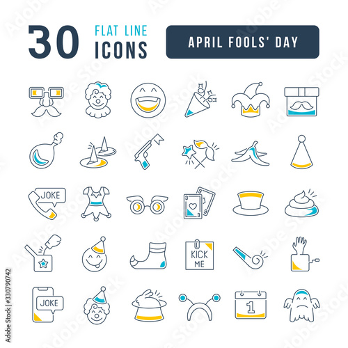 Vector Line Icons of April Fool's Day