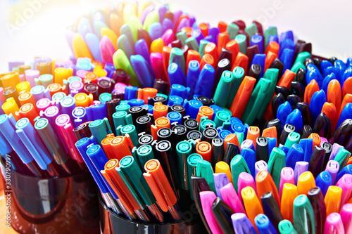 Colored pens in shop photo