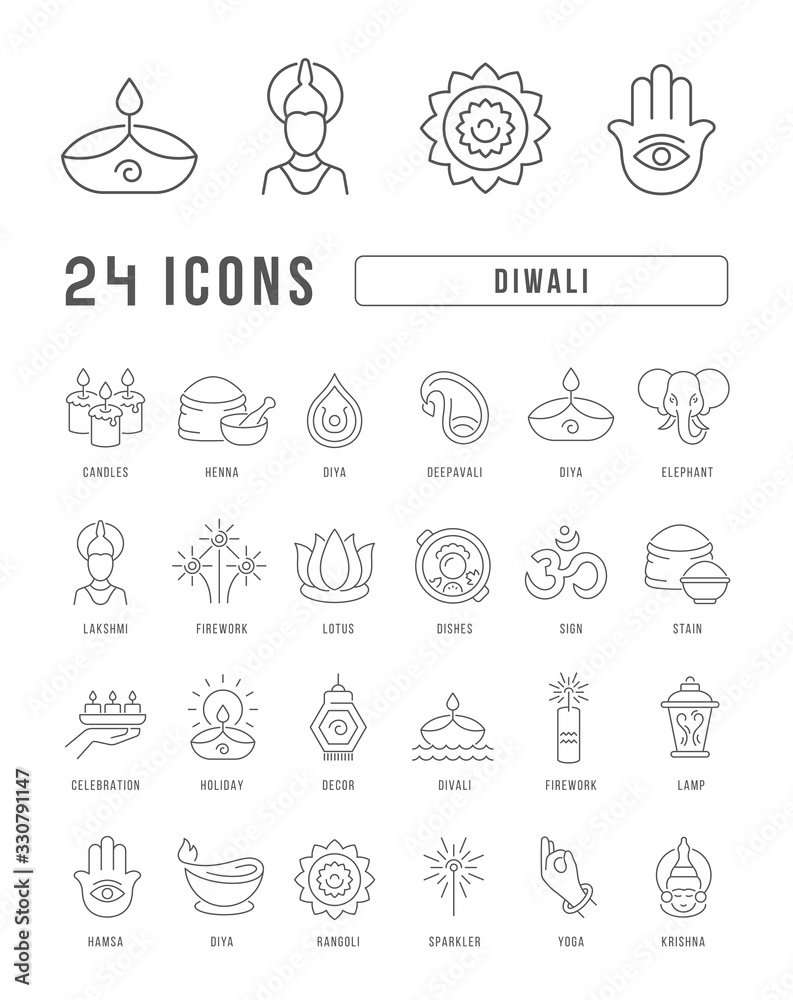 Vector Line Icons of Diwali