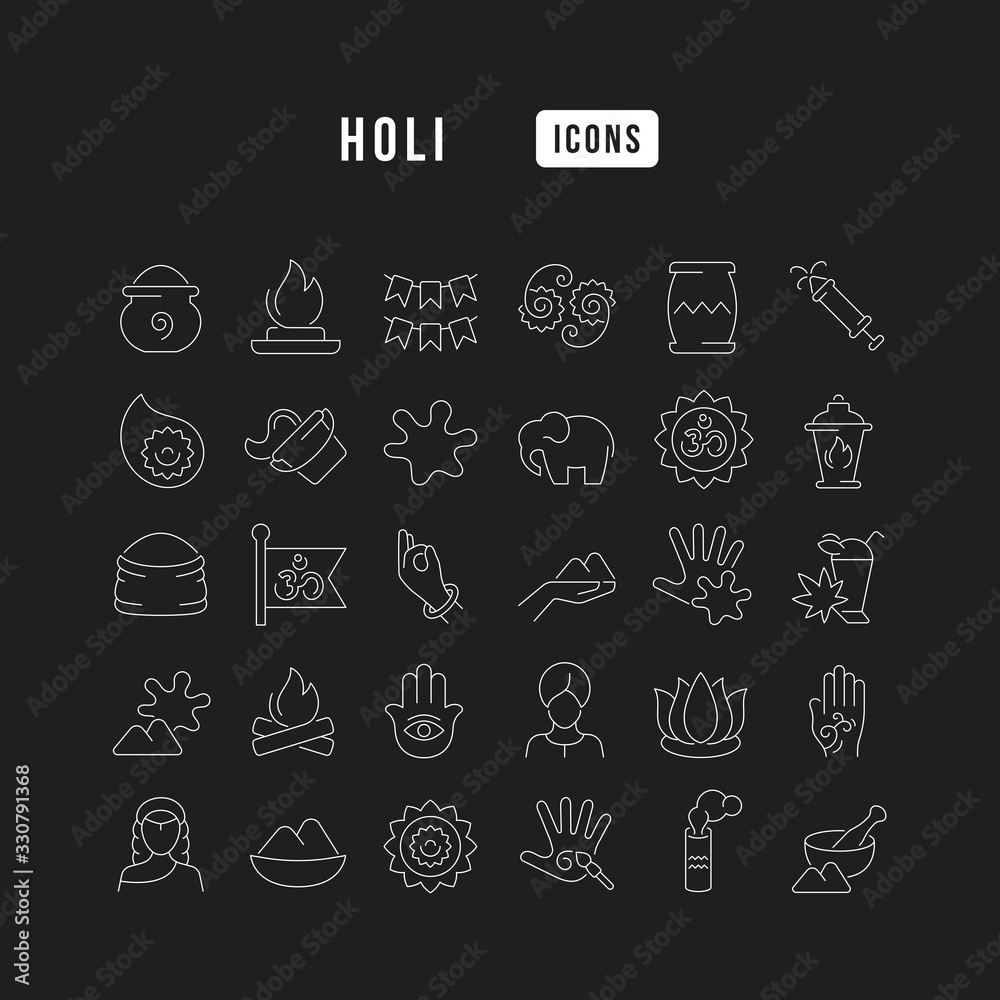 Vector Line Icons of Holi Vector Line Icons of Holi