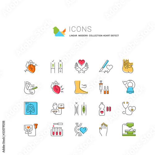 Set Vector Flat Line Icons Heart Defect