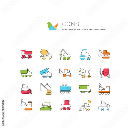 Set Vector Line Icons of Heavy Equipment.