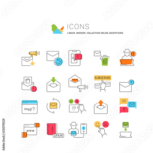 Set Vector Line Icons of Online Advertising