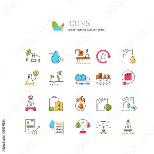 Set Vector Line Icons of Oil Industry