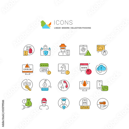 Set Vector Line Icons of Phishing.