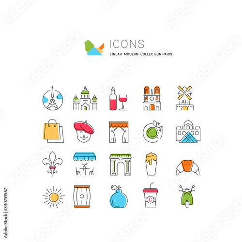 Set Vector Flat Line Icons Paris
