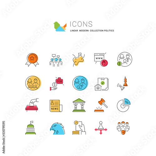 Set Vector Line Icons of Politics and the State.