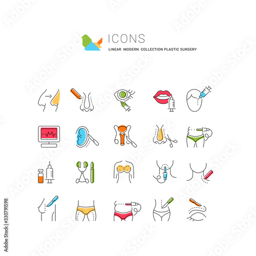 Set Vector Line Icons of Plastic Surgery.