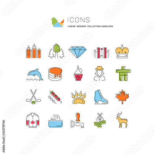 Set Vector Flat Line Icons Vancouver and Canada