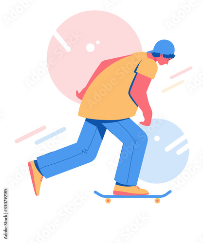Skateboarding teen collection. Young man riding on a skateboard. 