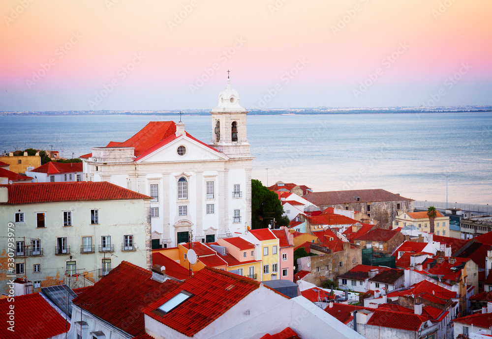 view of Alfama at sunset, Lisbon, Portugal