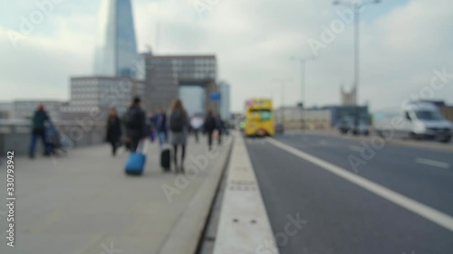 Crowd of pedestrian commuters in London on cool morning in slow motion. Clip 66