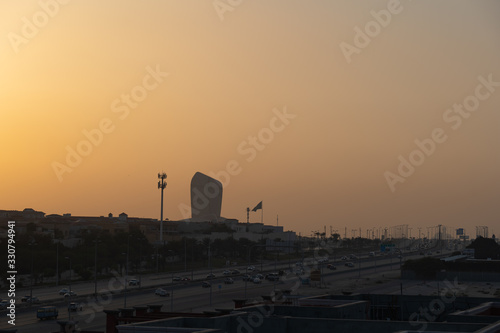 View of the The King Abdulaziz Center for World Culture (Also known as Ithra) during sunset, Saudi Arabia.  photo