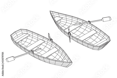 Rowing boat with paddles. Wireframe low poly mesh vector illustration © newb1