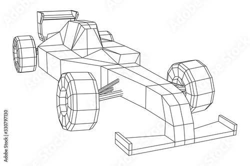 F1 car bolide formula one speed concept. Wireframe low poly mesh vector illustration.