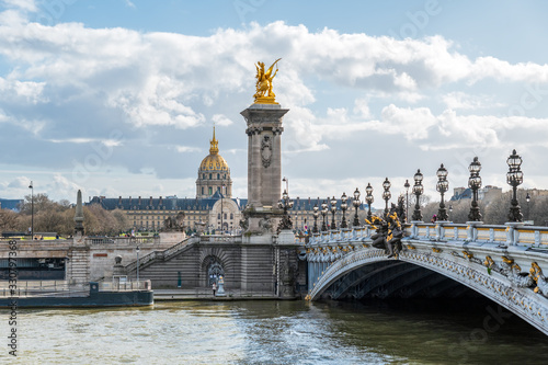 Dome des Invalides with Pont Alexandre III bridge in foreground - Paris, France