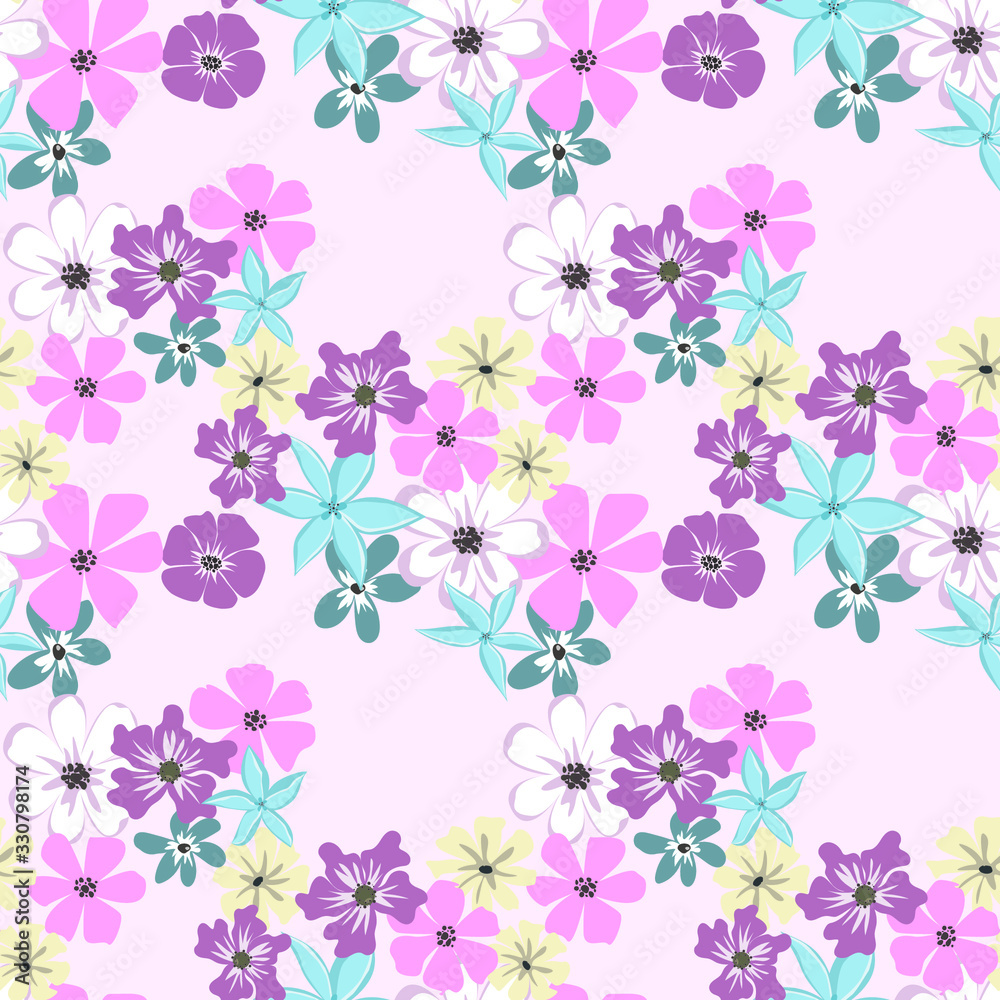 Seamless floral pattern. Background in small flowers for textiles, fabrics, cotton fabric, covers, wallpaper, print, gift wrapping, postcard, scrapbooking. Seamless floral pattern. Background in small flowers for textiles, fabrics, cotton fabric, covers, wallpaper, print, gift wrapping, postcard, scrapbooking.