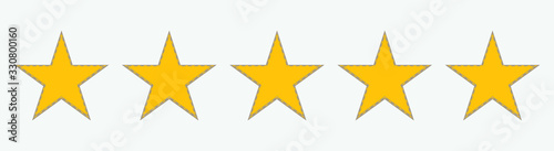 Flat icons for reviews of five-star customer product ratings for apps and websites.