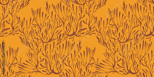 Coral seaweed in the ocean or tree branches seamless pattern.