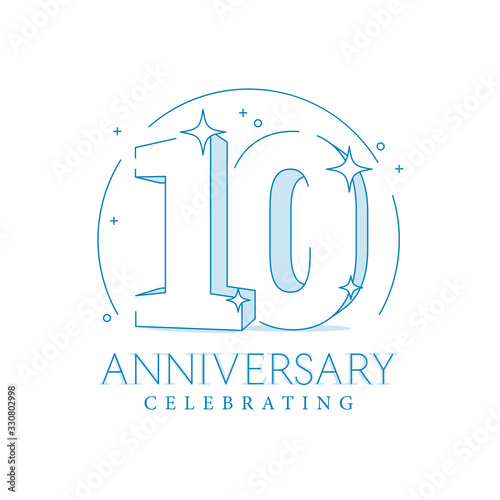 Anniversary 10. 3d number twenty with sparkles. In line art style. 10th anniversary poster template. Solemn figure for presentation. Vector illustration