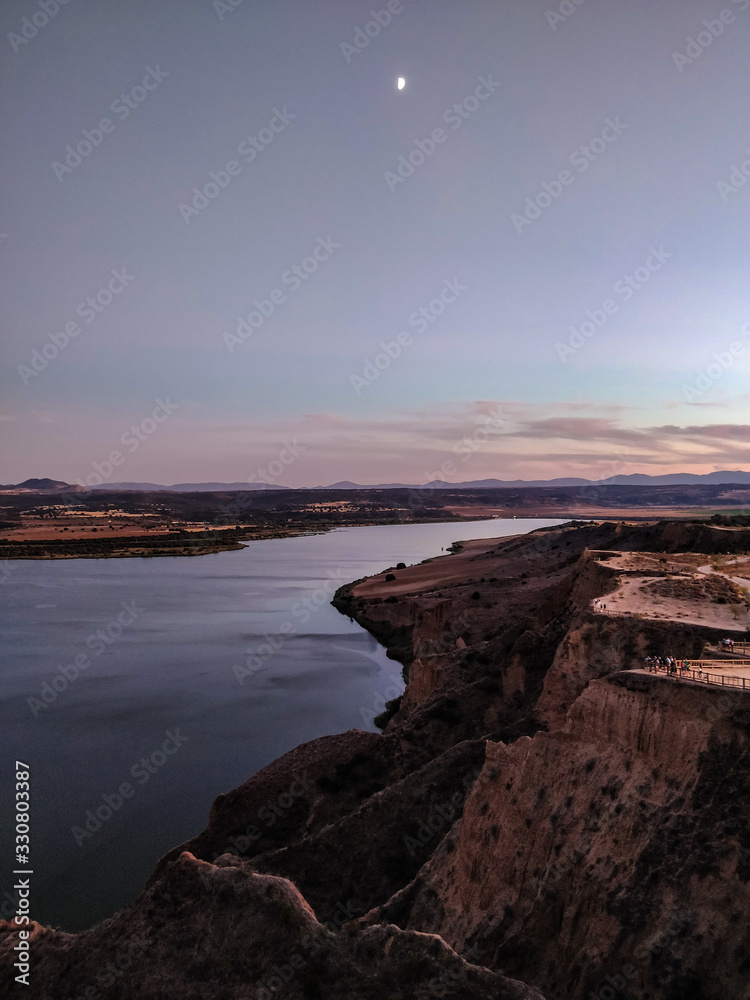 Sunset, from river Tajo Valley in Spain. Place called Barrancas de Burujon