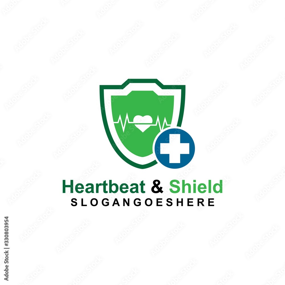 Shield, Heartbeat pulse and cross Coloured blue Logo Template Design vector for Business medical, Emblem, Design concept, Creative Symbol, Icon Shield, Heartbeat pulse and cross Coloured blue Logo Template Design vector for Business medical, Emblem, Design concept, Creative Symbol, Icon
