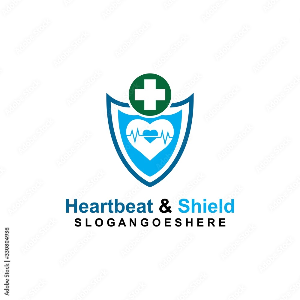 Shield, Heartbeat pulse and cross Coloured Green Logo Template Design vector for Business medical, Emblem, Design concept, Creative Symbol, Icon Shield, Heartbeat pulse and cross Coloured Green Logo Template Design vector for Business medical, Emblem, Design concept, Creative Symbol, Icon