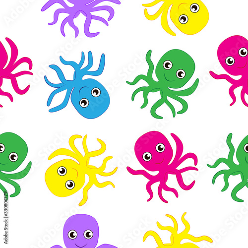 Funny and cute cartoon octopuses. © Andrei Sitnikov