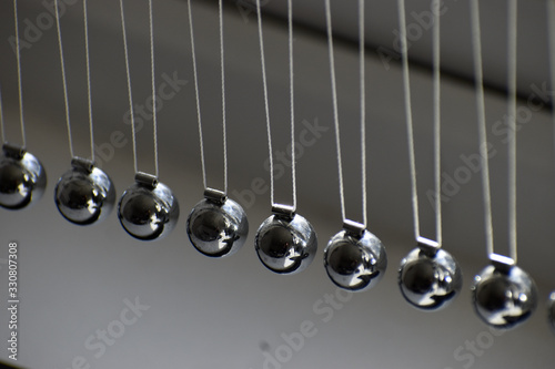 Business concept for strategy team work and alignment. Newtons Cradle Pendulum. photo