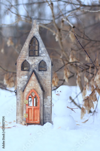 Wooden miniature house in the Gothic style