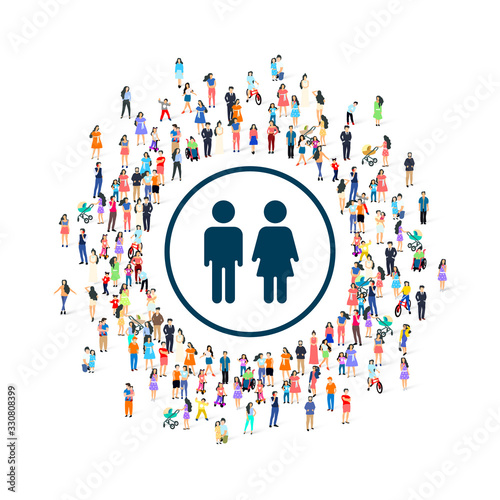 Person people stand in a circle on a white background.