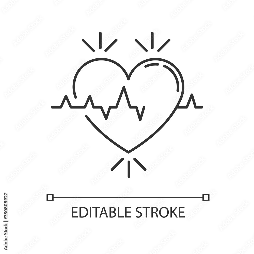 Heart pixel perfect linear icon. Pulse rate. Heartbeat rhythm. Vital