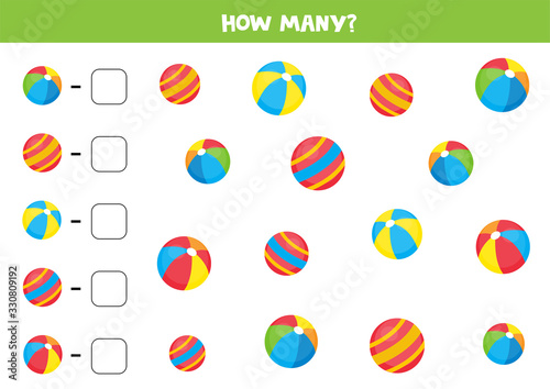 Counting game for kids. Count the different balls.