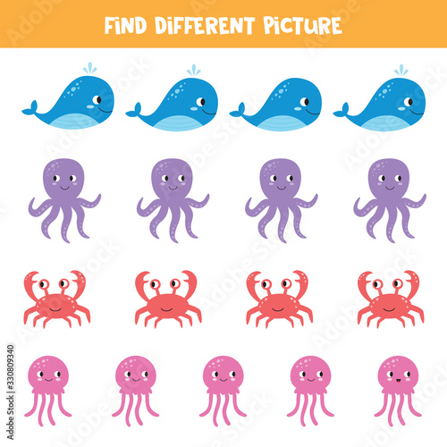 Find picture which is different from others. Sea animals.